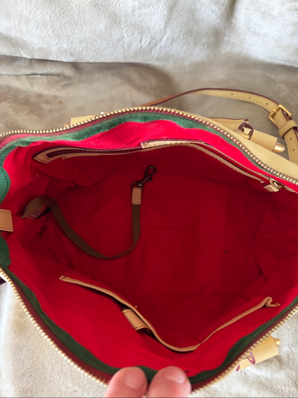 Dooney & Bourke Cream Leather Satchel with Burgundy Trim - Picture 4 of 5